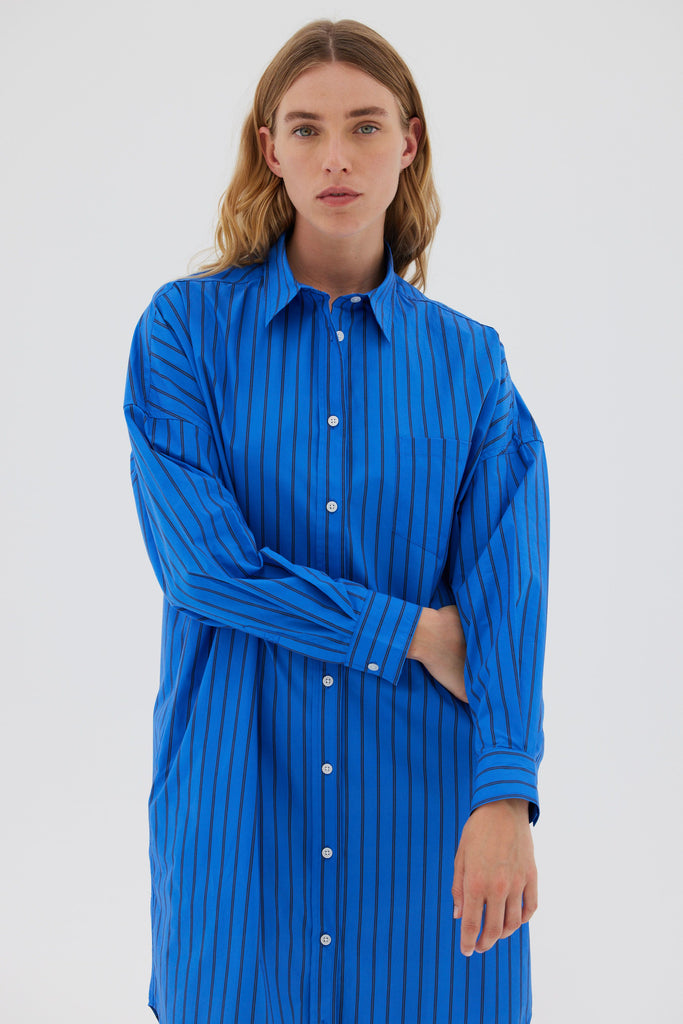 Chiara Maxi Shirt Dress - Ink Blue / Navy Stripe