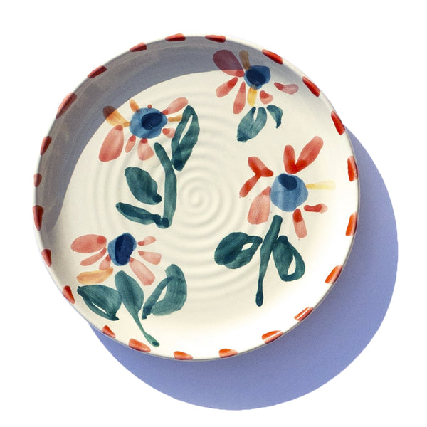 Jumbled and Robert Gordon ceramic side plate hand painted daisy design  red flowers blue centre green leaves