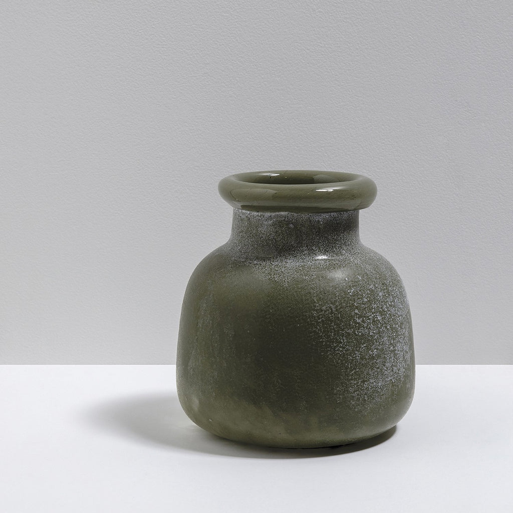 byron round glass handmade vase olive green jumbled ben David kas australia