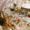 This JUMBLED x Bonnie + Neil tablecloth is perfect for any long lunch. Hand painted lemons on branches, in a classic emerald green on a soft apricot background.