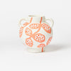 jumbled x bonnie and neil short round vase. Hand painted with a rust and hot pink bouganvillea design
