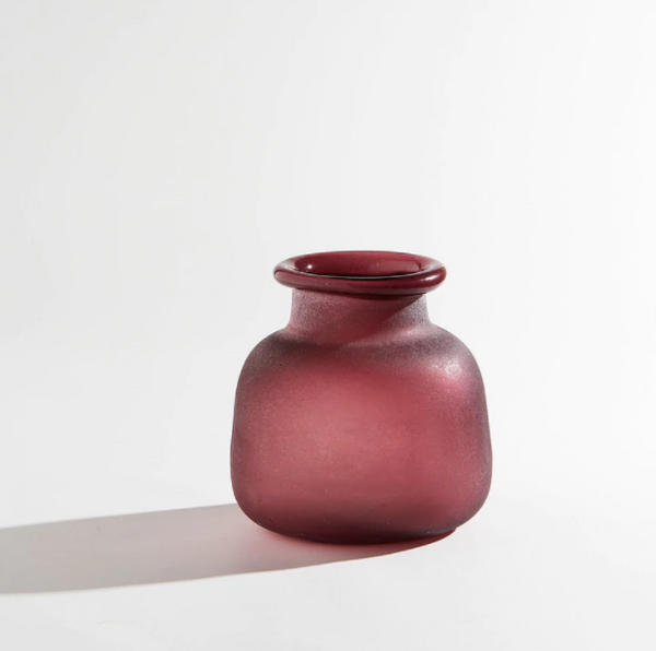 jumbled ben davis kas byron vase round beetroot maroon glass vase handmade matte texture design australia