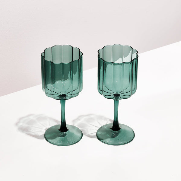Wave Wine Glass (Set of 2) -Teal